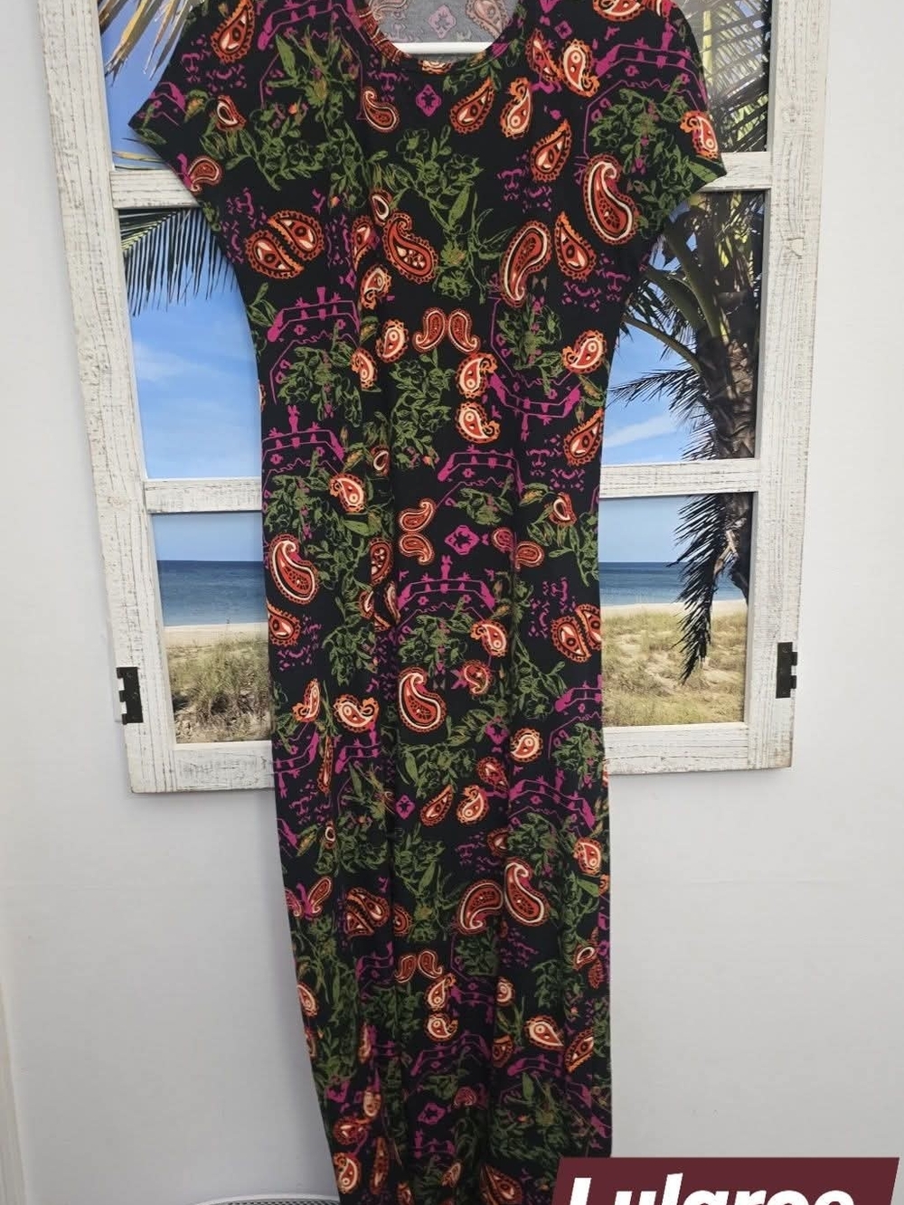 LuLaRoe Black Maxi Dress with Orange Paisley & Green Floral